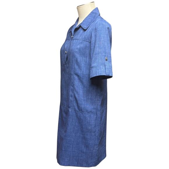 Tahari 6220M386 Popover Short Sleeve Turn Lock Shift Dress Blue 4 - Picture 4 of 6